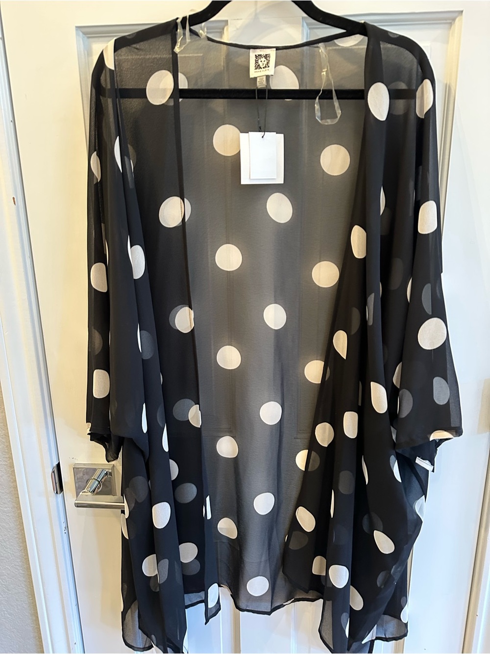 Anne Klein Black Sheer Polka Dot Kimono Cape